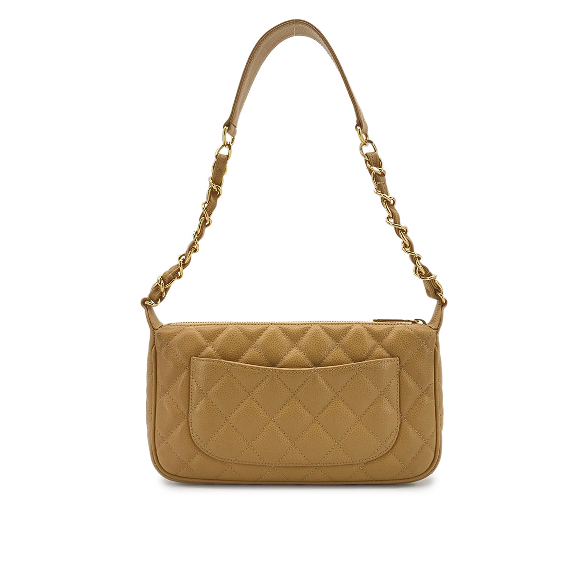 CHANEL VINTAGE MATELASSE CHAIN SHOULDER BAG BEIGE CAVIAR SKIN 90282757