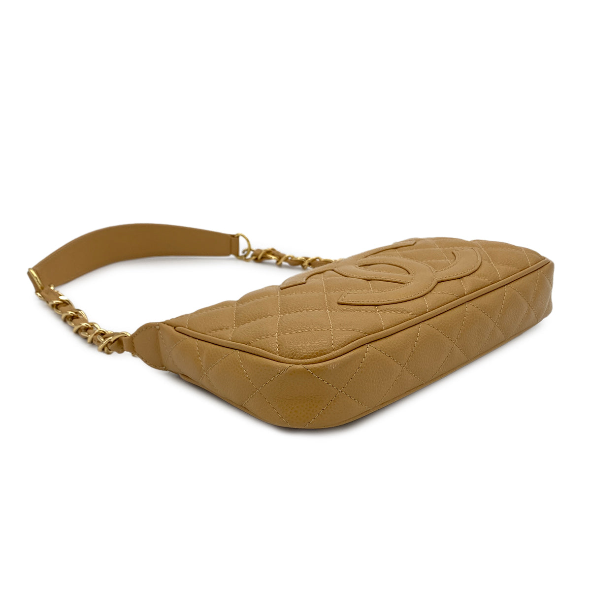 CHANEL VINTAGE MATELASSE CHAIN SHOULDER BAG BEIGE CAVIAR SKIN 90282757