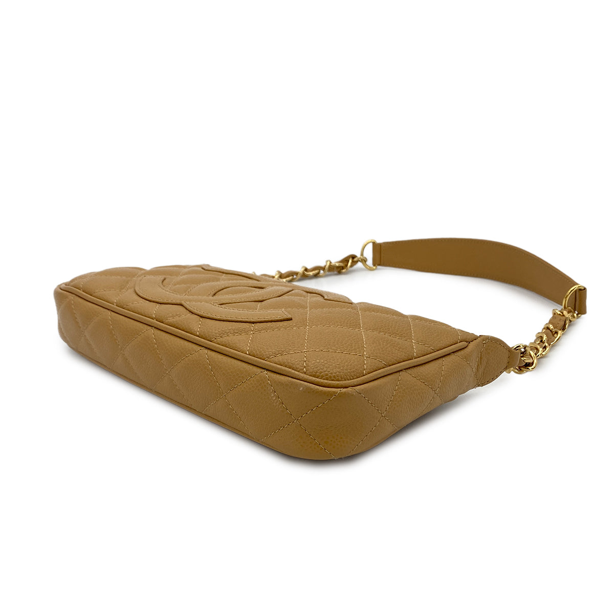 CHANEL VINTAGE MATELASSE CHAIN SHOULDER BAG BEIGE CAVIAR SKIN 90282757