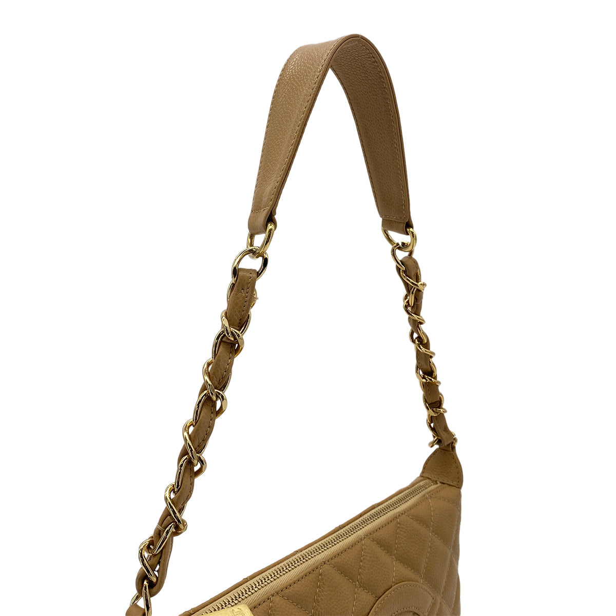 CHANEL VINTAGE MATELASSE CHAIN SHOULDER BAG BEIGE CAVIAR SKIN 90282757