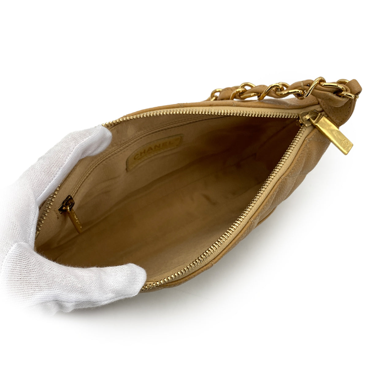 CHANEL VINTAGE MATELASSE CHAIN SHOULDER BAG BEIGE CAVIAR SKIN 90282757