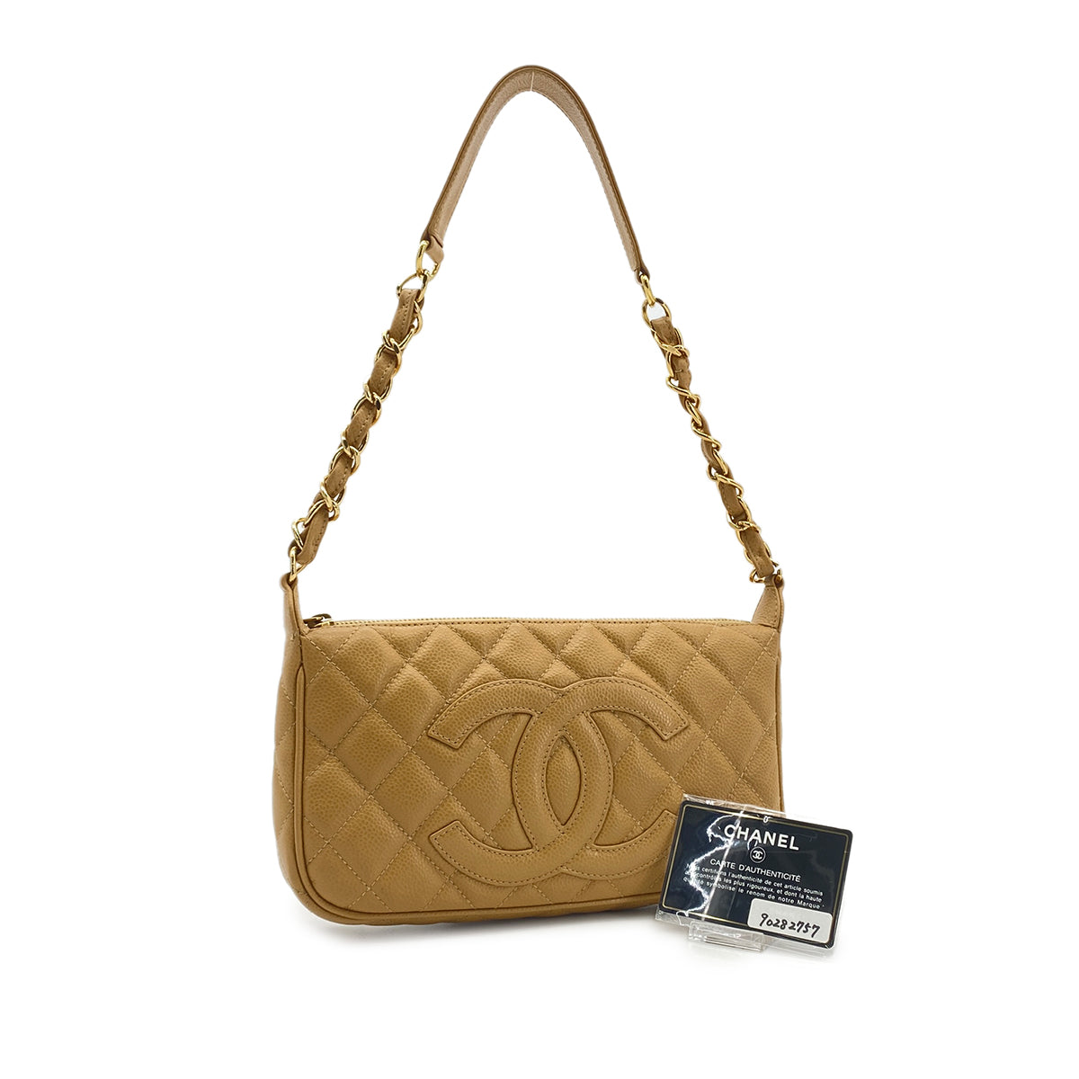 CHANEL VINTAGE MATELASSE CHAIN SHOULDER BAG BEIGE CAVIAR SKIN 90282757