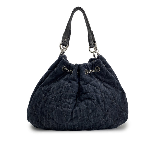 CHANEL VINTAGE COCOCABAS MATELASSE CHAIN TOTE SHOULDER BAG BLUE DENIM 90282758