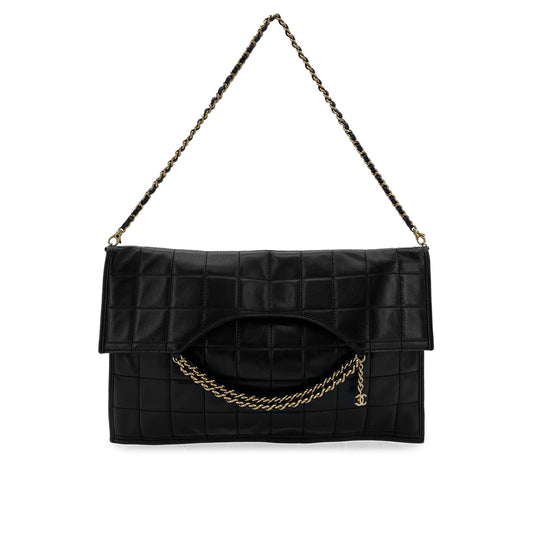 CHANEL VINTAGE CHOCOLATE BAR CHAIN HAND SHOULDER BAG BLACK LAMB SKIN 90282759