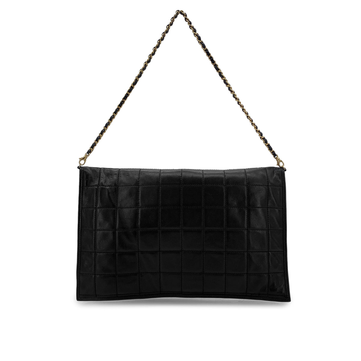 CHANEL VINTAGE CHOCOLATE BAR CHAIN HAND SHOULDER BAG BLACK LAMB SKIN 90282759