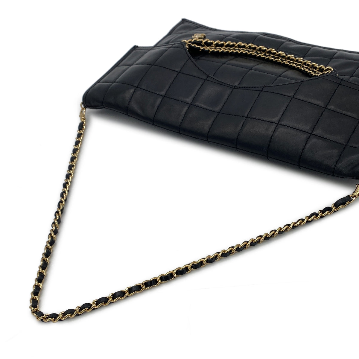 CHANEL VINTAGE CHOCOLATE BAR CHAIN HAND SHOULDER BAG BLACK LAMB SKIN 90282759