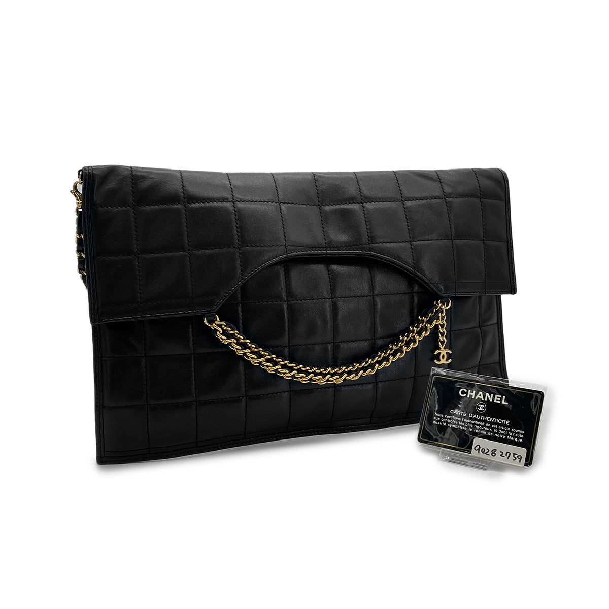 CHANEL VINTAGE CHOCOLATE BAR CHAIN HAND SHOULDER BAG BLACK LAMB SKIN 90282759