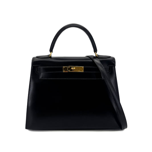 HERMES KELLY 28 SELLIER BLACK BOXCALF HAND SHOULDER BAG 〇W GHW 90282760