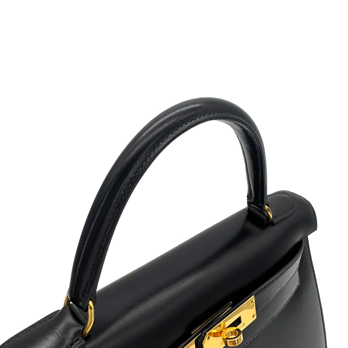 HERMES KELLY 28 SELLIER BLACK BOXCALF HAND SHOULDER BAG 〇W GHW 90282760