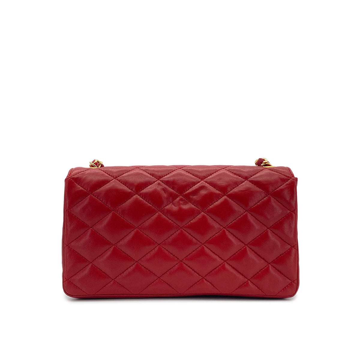 CHANEL VINTAGE MATELASSE BIG COCO CHAIN SHOULDER BAG RED LAMB SKIN 90282763