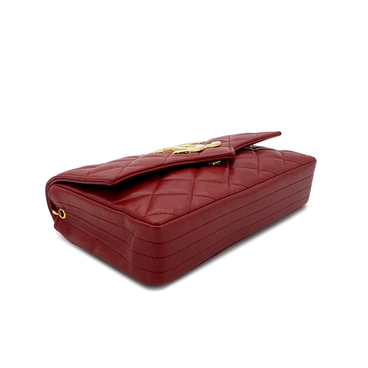 CHANEL VINTAGE MATELASSE BIG COCO CHAIN SHOULDER BAG RED LAMB SKIN 90282763