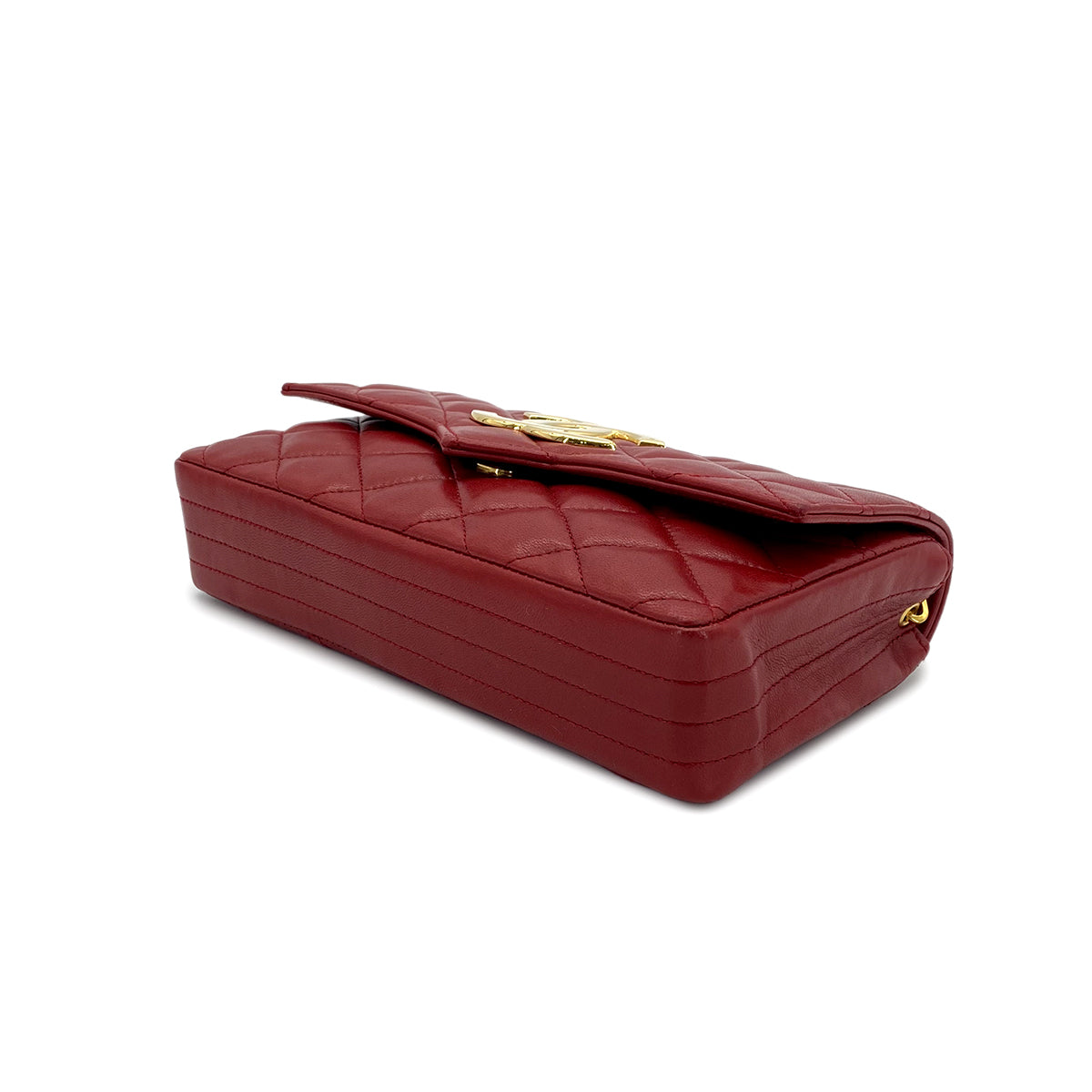 CHANEL VINTAGE MATELASSE BIG COCO CHAIN SHOULDER BAG RED LAMB SKIN 90282763