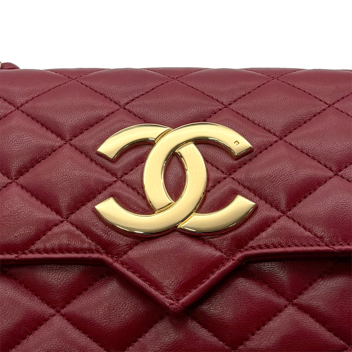 CHANEL VINTAGE MATELASSE BIG COCO CHAIN SHOULDER BAG RED LAMB SKIN 90282763