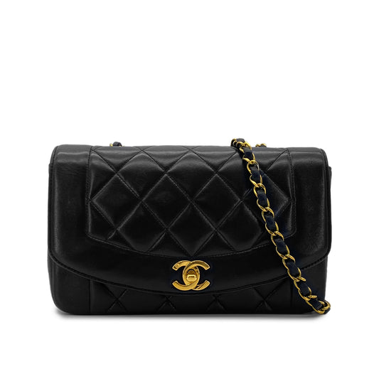 CHANEL VINTAGE DIANA SMALL CHAIN SHOULDER BAG BLACK LAMB SKIN 90282764