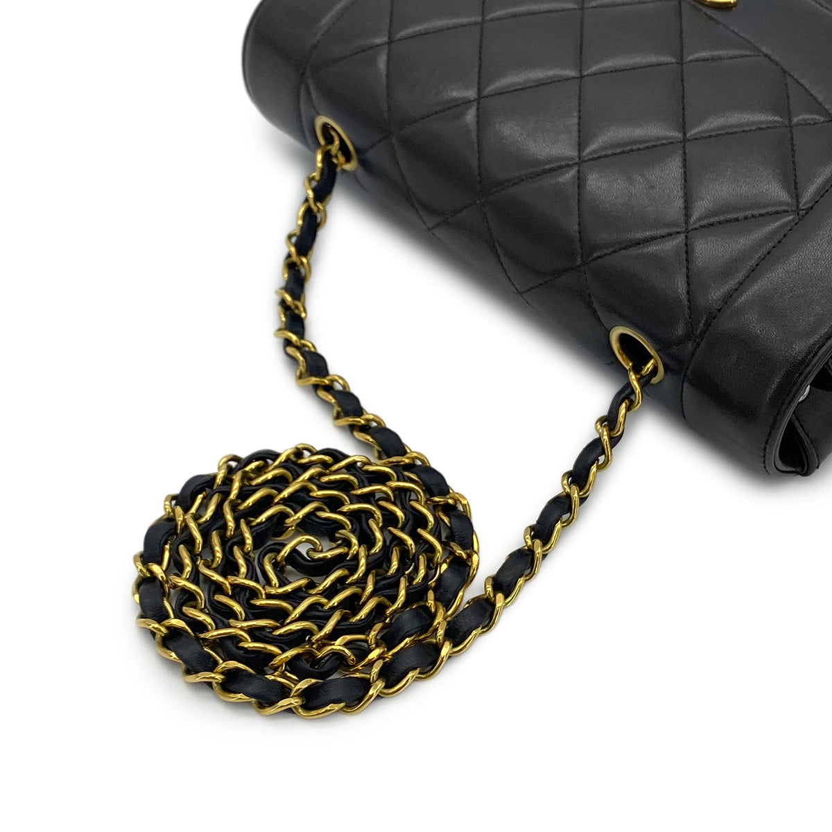 CHANEL VINTAGE DIANA SMALL CHAIN SHOULDER BAG BLACK LAMB SKIN 90282764