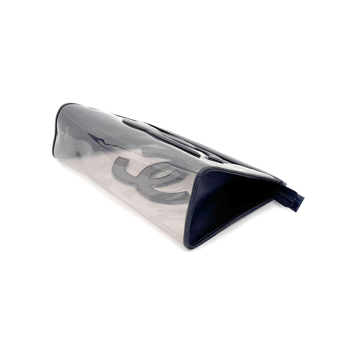 CHANEL VINTAGE BIG COCO CLEAR CLUTCH BAG NAVY VINYL LEATHER 90283092