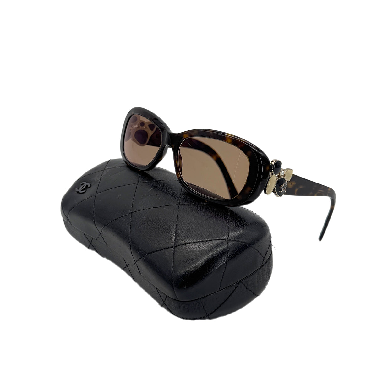 CHANEL VINTAGE SUNGLASSES COCOMARK RHINESTONE TORTOISESHELL BROWN EYEWEAR 90283098