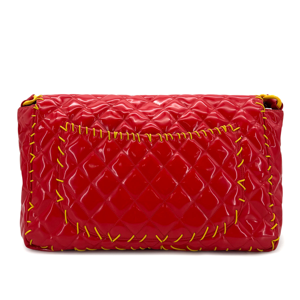 CHANEL VINTAGE MATELASSE CHAIN SHOULDER BAG COCOMARK RED YELLOW PATENT 90283107