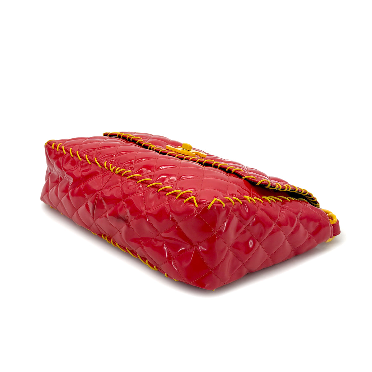 CHANEL VINTAGE MATELASSE CHAIN SHOULDER BAG COCOMARK RED YELLOW PATENT 90283107