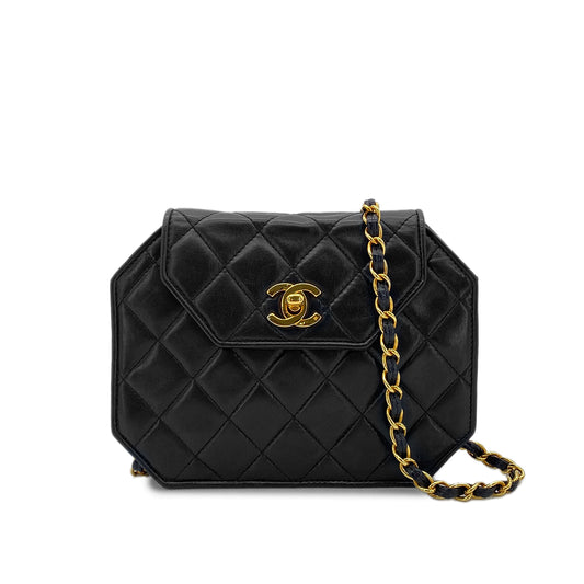 CHANEL VINTAGE MATELASSE CHAIN SHOULDER BAG BLACK LAMB SKIN 90283111