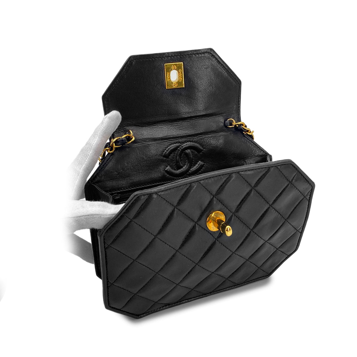 CHANEL VINTAGE MATELASSE CHAIN SHOULDER BAG BLACK LAMB SKIN 90283111