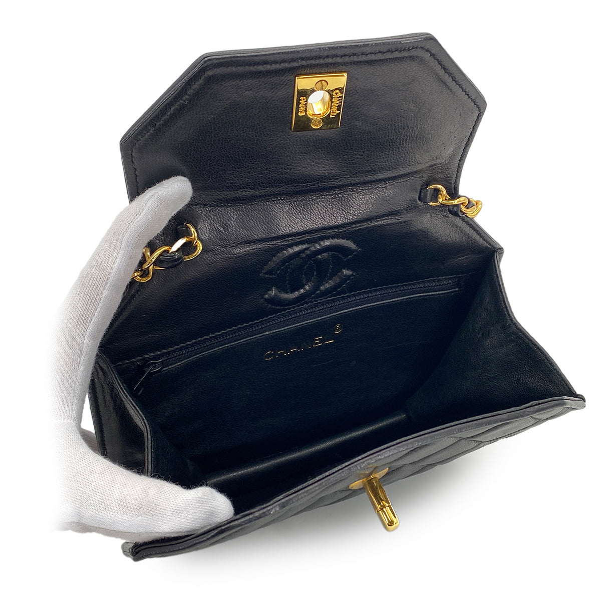 CHANEL VINTAGE MATELASSE CHAIN SHOULDER BAG BLACK LAMB SKIN 90283111