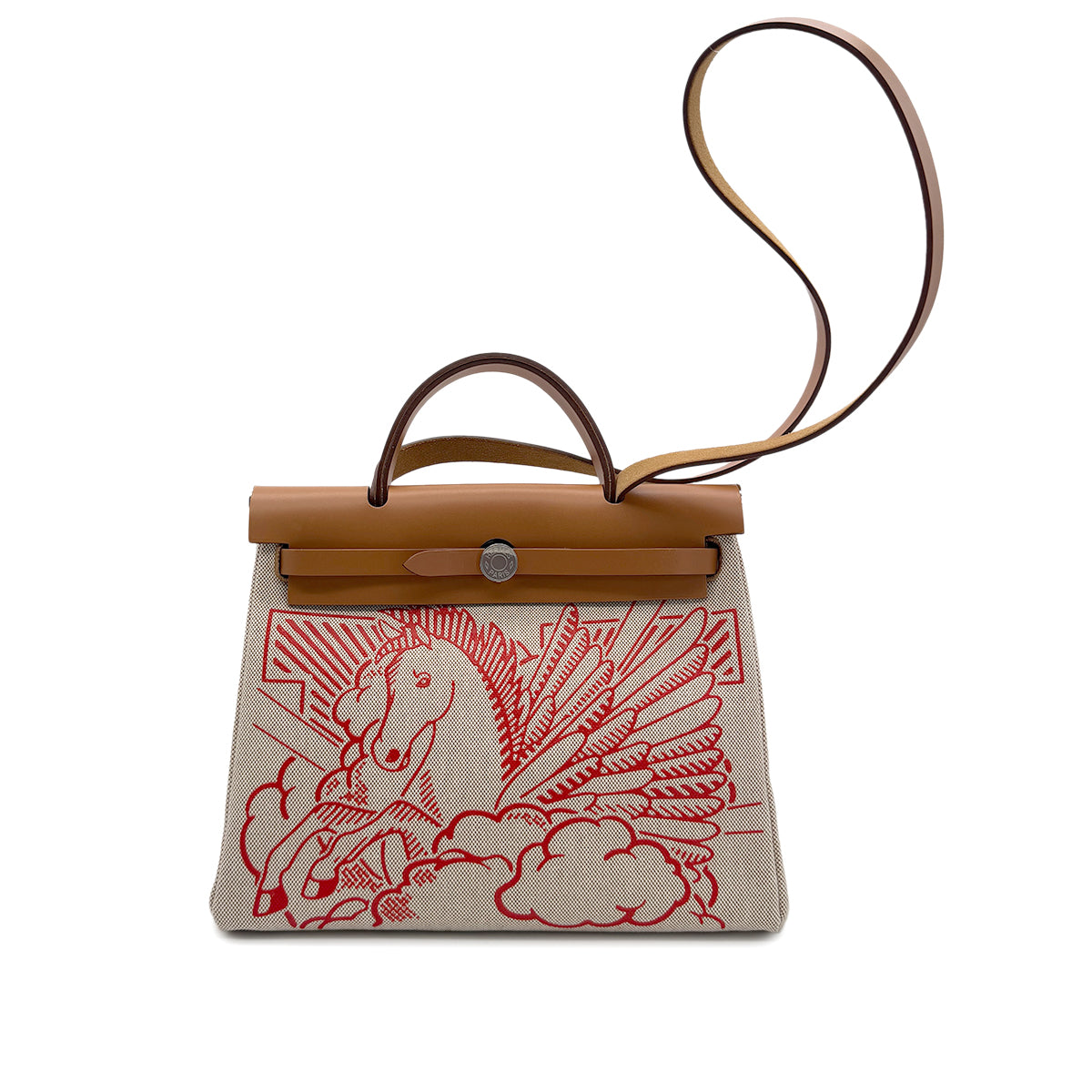 HERMES HERBAG ZIP PM 31 PEGASE POP TOTE SHOULDER BAG NATUREL ECRU VACHE HUNTER TOILE H Y SHW 90283113