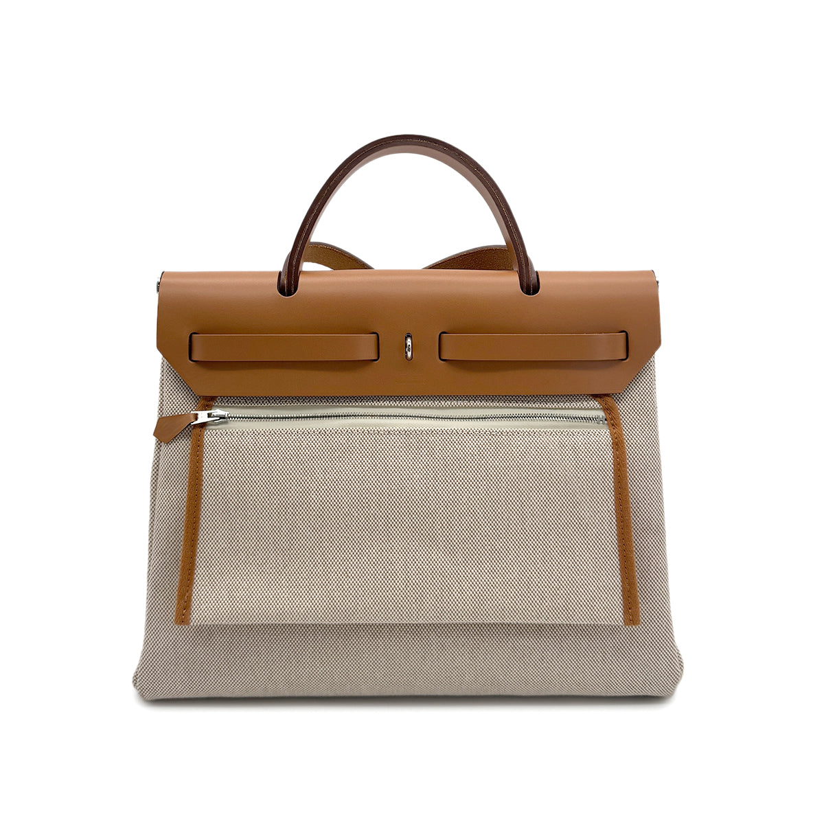 HERMES HERBAG ZIP PM 31 PEGASE POP TOTE SHOULDER BAG NATUREL ECRU VACHE HUNTER TOILE H Y SHW 90283113