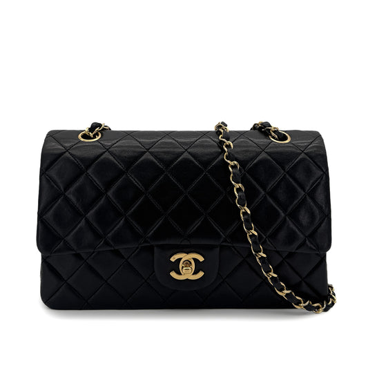 CHANEL VINTAGE CLASSIC FLAP MEDIUM CHAIN SHOULDER BAG BLACK LAMB SKIN 90283114
