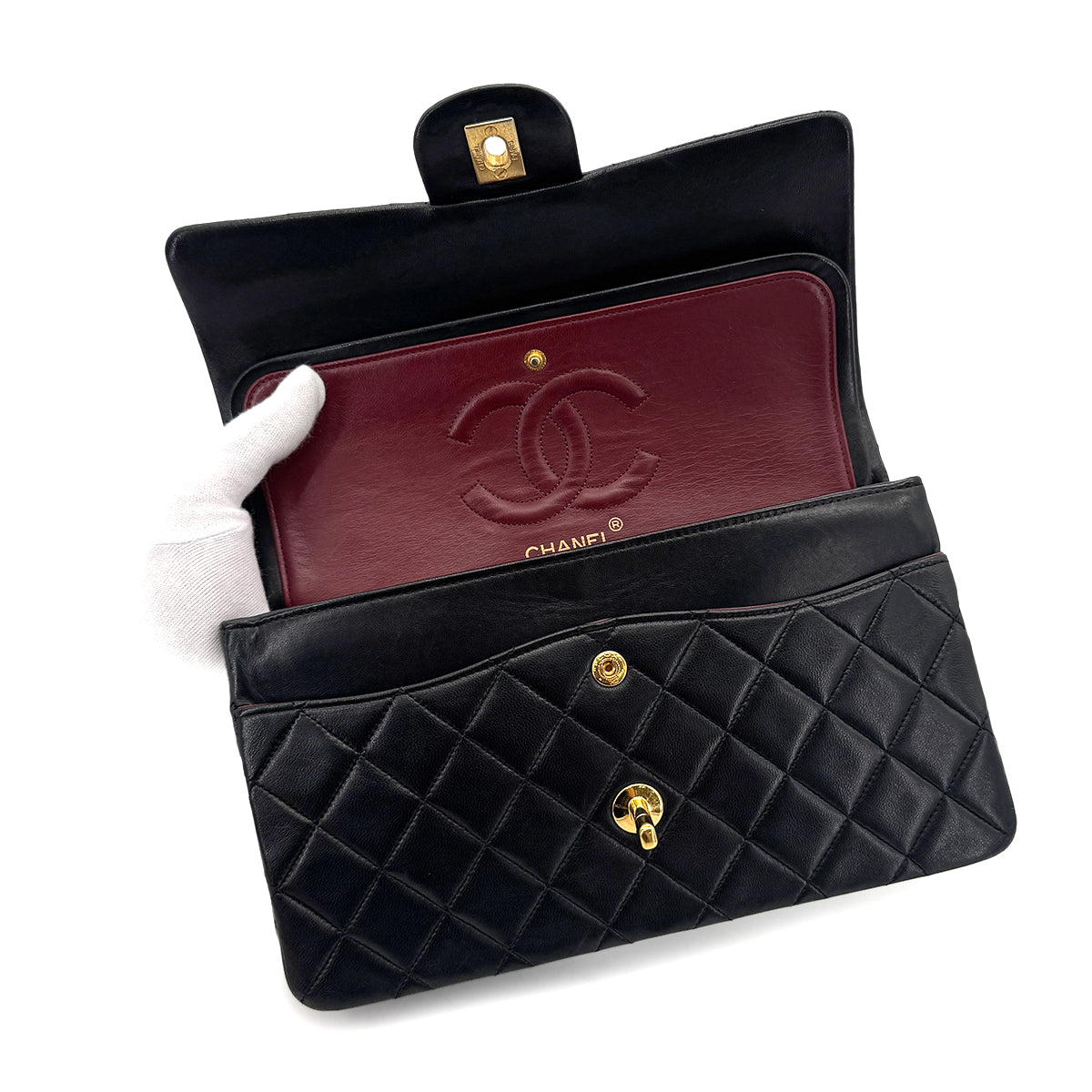 CHANEL VINTAGE CLASSIC FLAP MEDIUM CHAIN SHOULDER BAG BLACK LAMB SKIN 90283114