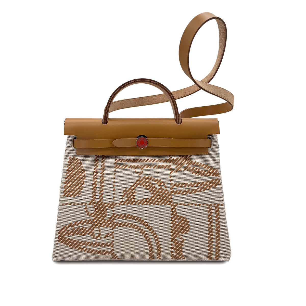 HERMES HERBAG ZIP PM 31 BRIDES DE GALA TOTE SHOULDER BAG NATUREL SABLE ECRU VACHE HUNTER TOILE H RELIEF Z SHW 90283116