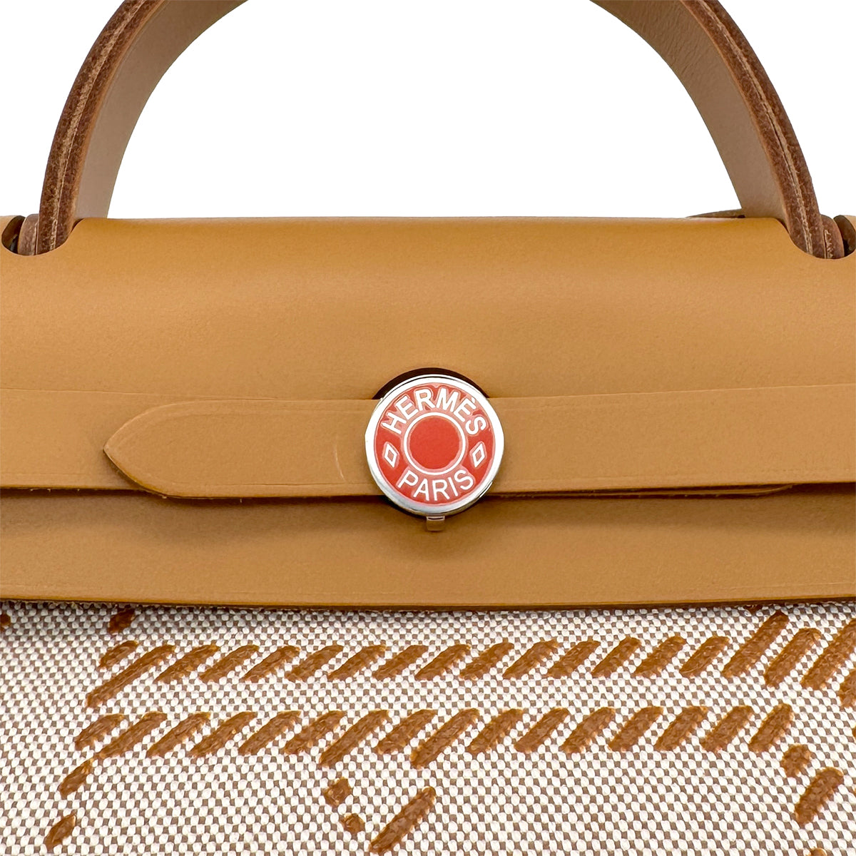 HERMES HERBAG ZIP PM 31 BRIDES DE GALA TOTE SHOULDER BAG NATUREL SABLE ECRU VACHE HUNTER TOILE H RELIEF Z SHW 90283116