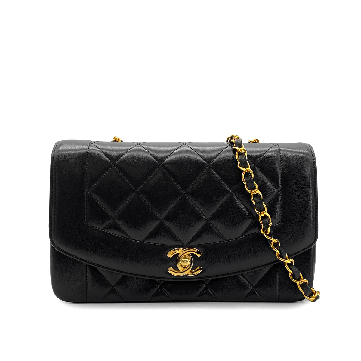 CHANEL VINTAGE DIANA SMALL CHAIN SHOULDER BAG BLACK LAMB SKIN 90283117