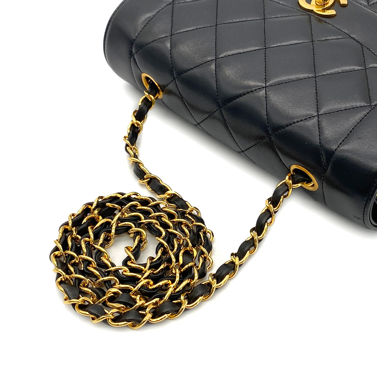 CHANEL VINTAGE DIANA SMALL CHAIN SHOULDER BAG BLACK LAMB SKIN 90283117