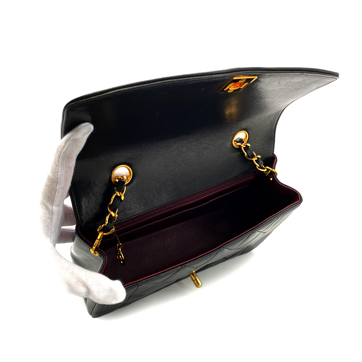 CHANEL VINTAGE DIANA SMALL CHAIN SHOULDER BAG BLACK LAMB SKIN 90283117