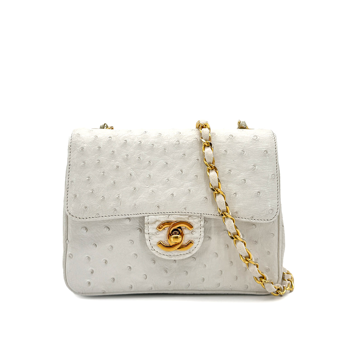 CHANEL VINTAGE MINI SQUARE 17 CHAIN SHOULDER BAG WHITE OSTRICH 90283121