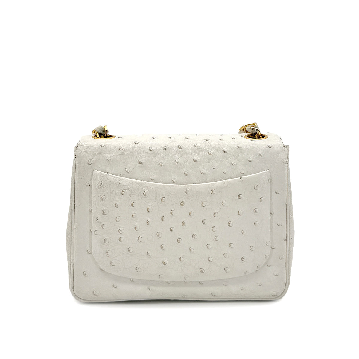 CHANEL VINTAGE MINI SQUARE 17 CHAIN SHOULDER BAG WHITE OSTRICH 90283121