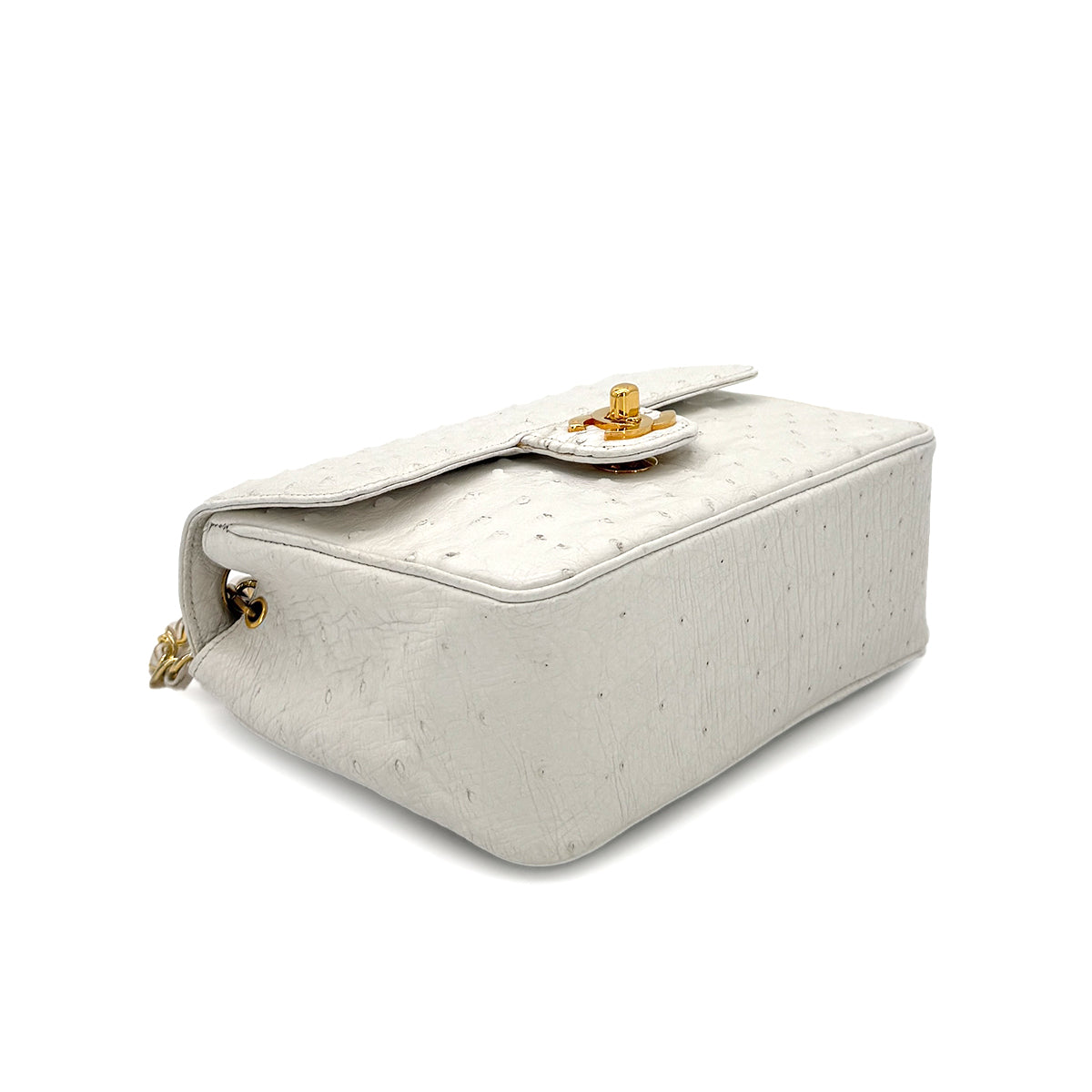 CHANEL VINTAGE MINI SQUARE 17 CHAIN SHOULDER BAG WHITE OSTRICH 90283121