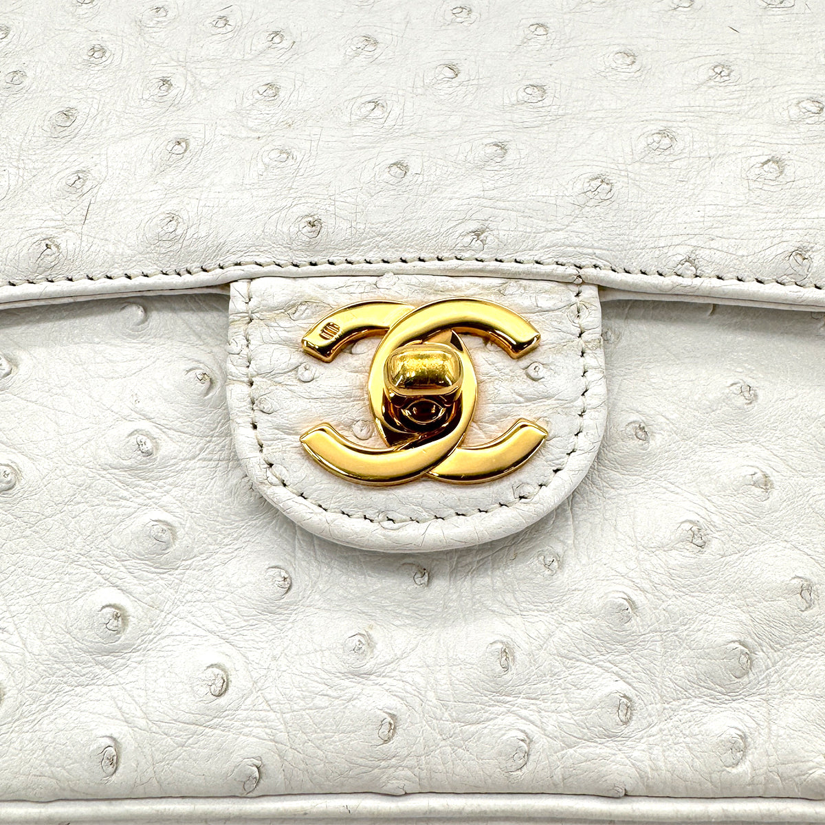 CHANEL VINTAGE MINI SQUARE 17 CHAIN SHOULDER BAG WHITE OSTRICH 90283121