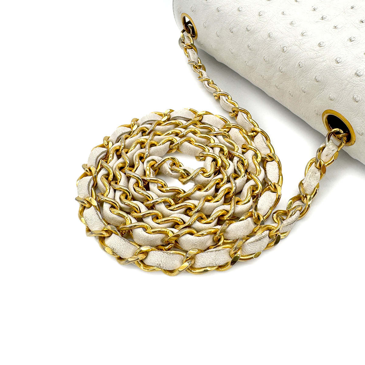 CHANEL VINTAGE MINI SQUARE 17 CHAIN SHOULDER BAG WHITE OSTRICH 90283121