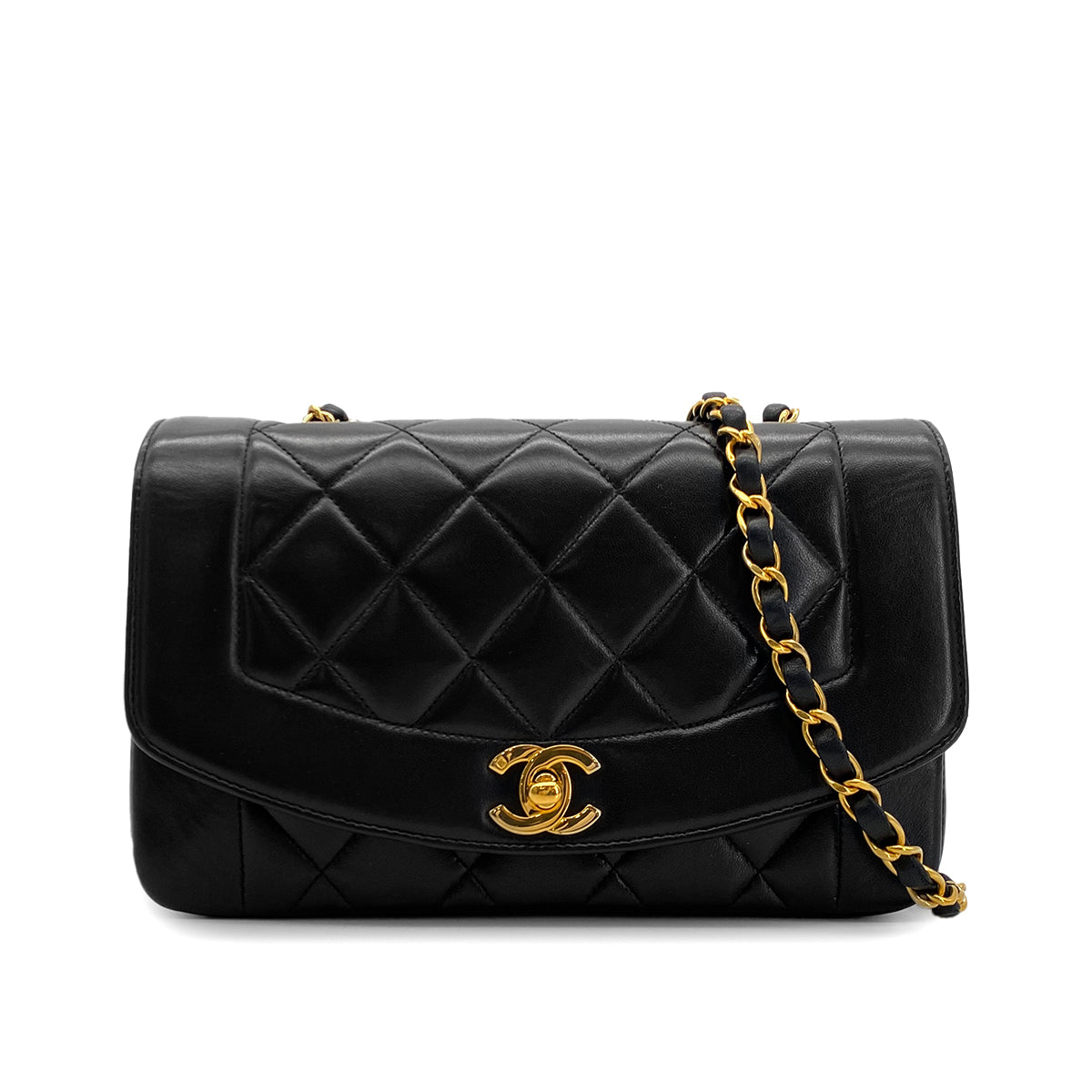 CHANEL VINTAGE DIANA SMALL CHAIN SHOULDER BAG BLACK LAMB SKIN 90283123
