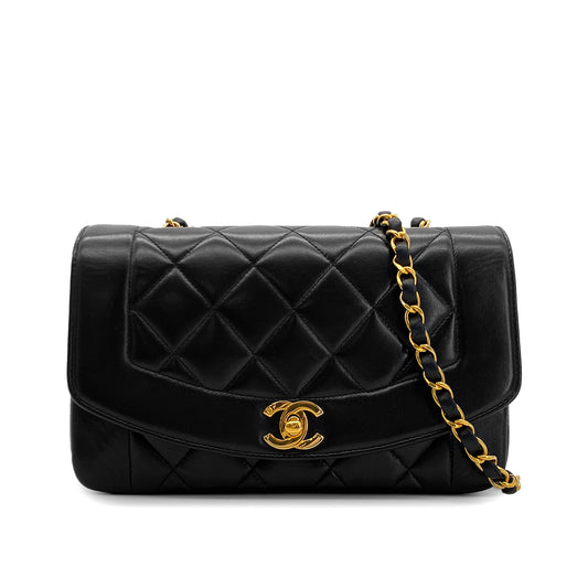 CHANEL VINTAGE DIANA SMALL CHAIN SHOULDER BAG BLACK LAMB SKIN 90283123