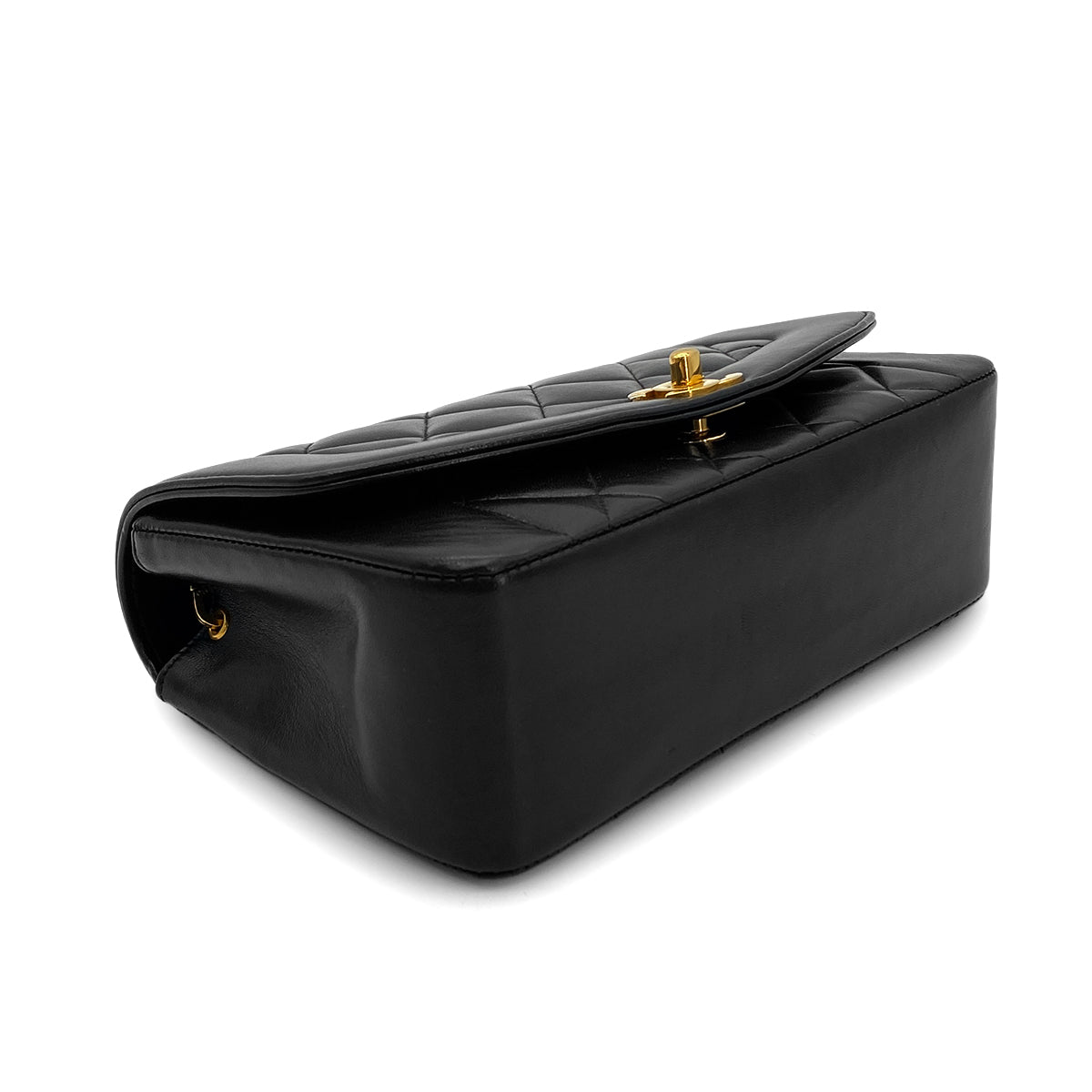 CHANEL VINTAGE DIANA SMALL CHAIN SHOULDER BAG BLACK LAMB SKIN 90283123