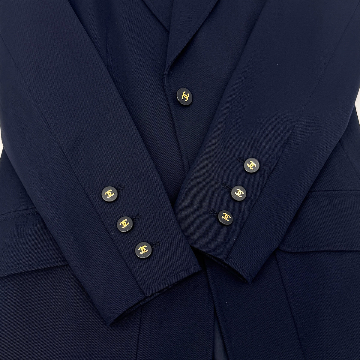 CHANEL VINTAGE COCO BUTTON JACKET NAVY WOOL 40 97P RTW 90283144
