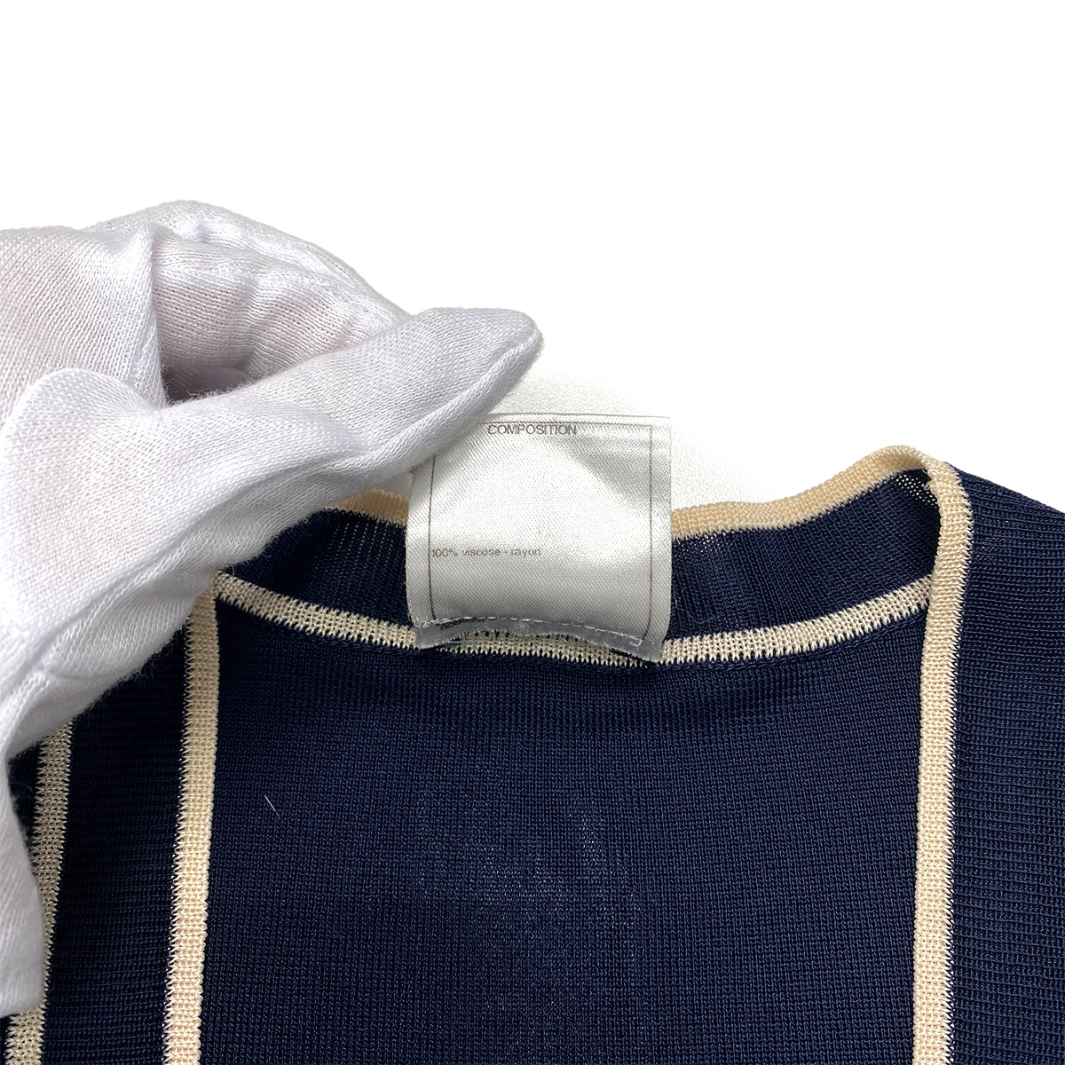 CHANEL VINTAGE COCO BUTTON CARDIGAN V-NECK SLEEVELESS KNIT SET NAVY RAYON 36 P47 RTW 90283149