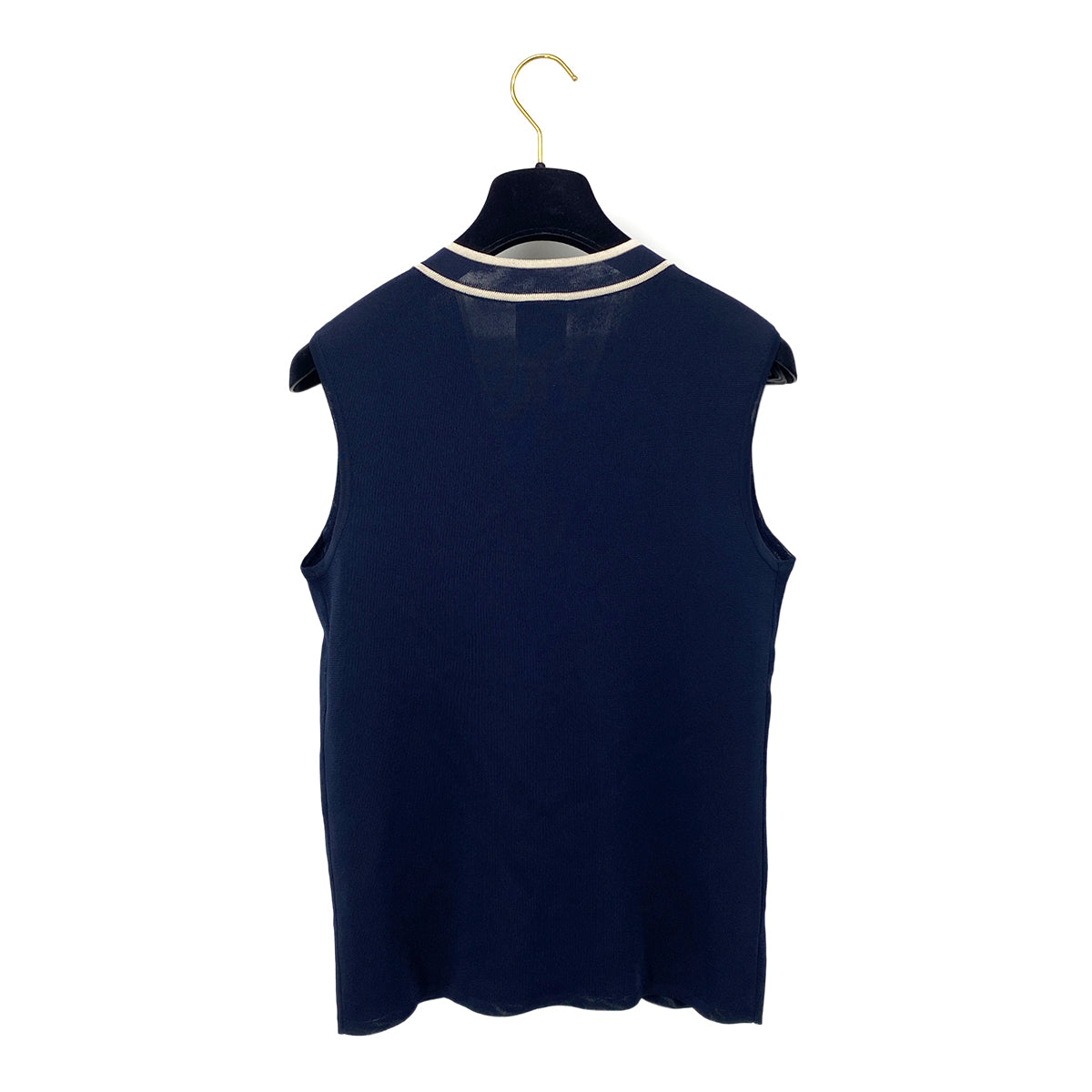 CHANEL VINTAGE COCO BUTTON CARDIGAN V-NECK SLEEVELESS KNIT SET NAVY RAYON 36 P47 RTW 90283149