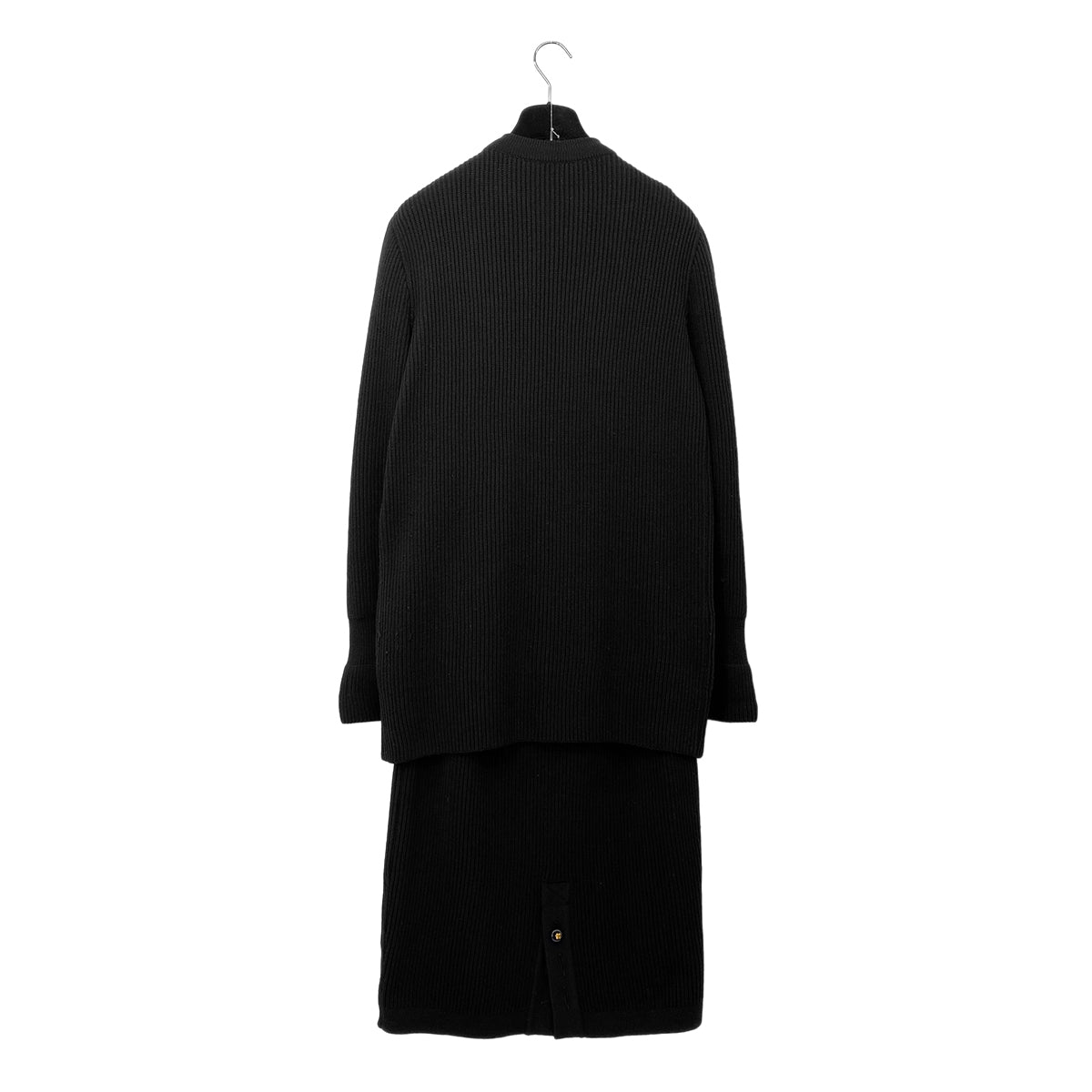 CHANEL VINTAGE KNIT TOPS SKIRT SET CLOVER BUTTON BLACK WOOL 38  RTW 90283151