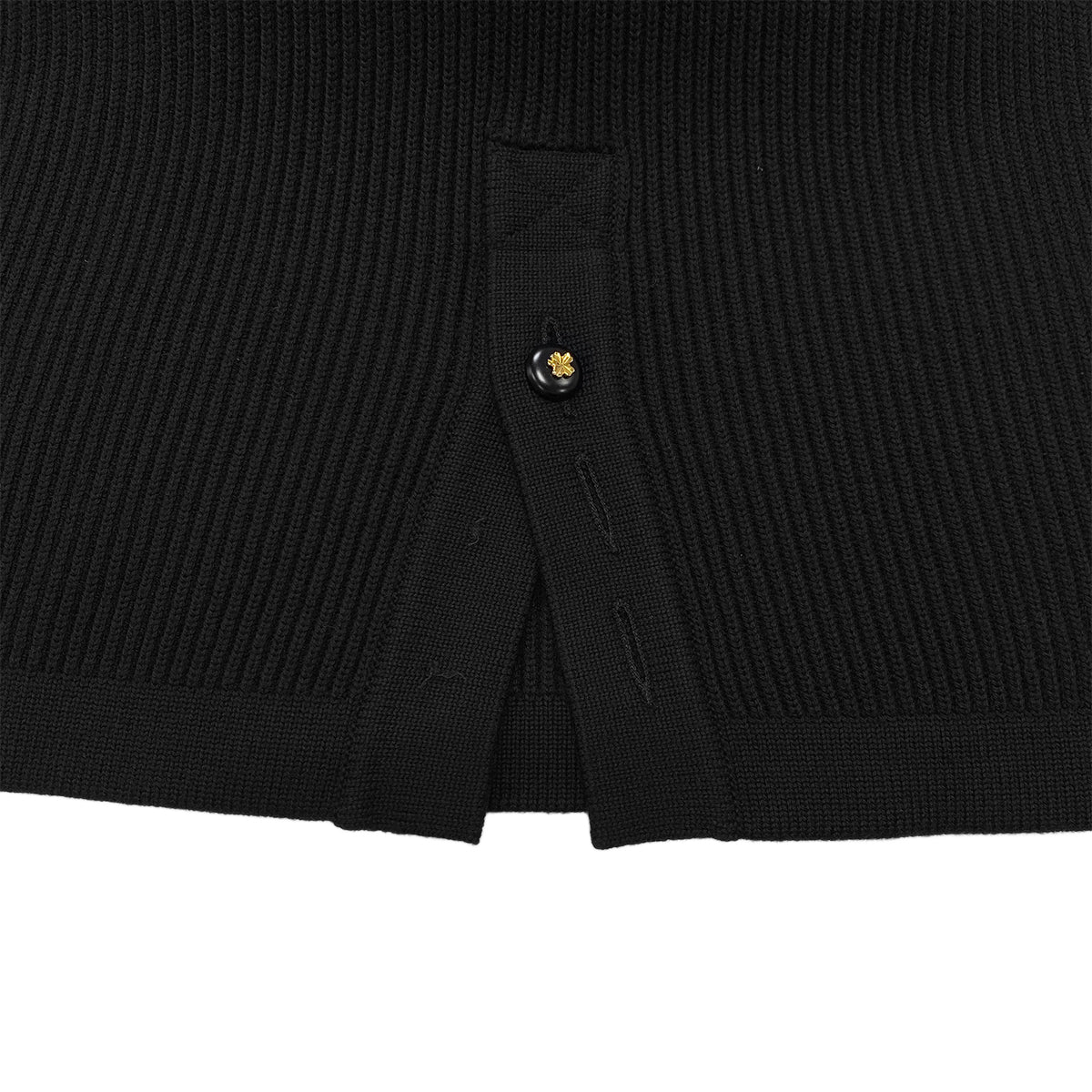 CHANEL VINTAGE KNIT TOPS SKIRT SET CLOVER BUTTON BLACK WOOL 38  RTW 90283151