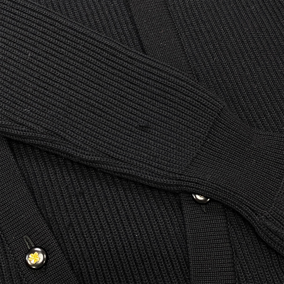 CHANEL VINTAGE KNIT TOPS SKIRT SET CLOVER BUTTON BLACK WOOL 38  RTW 90283151