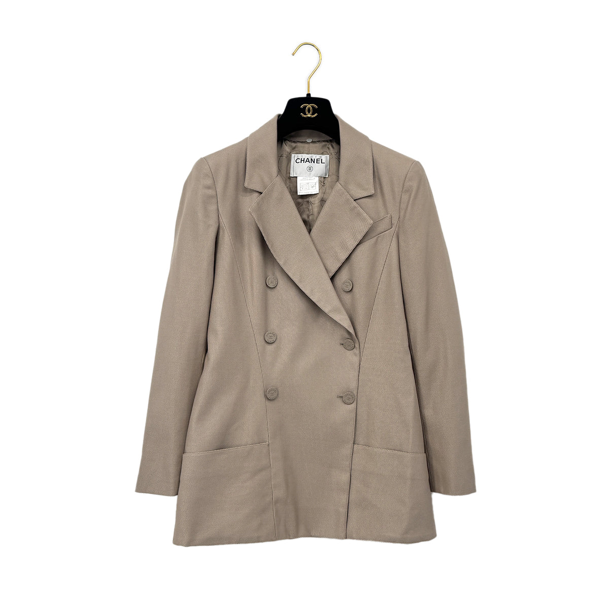CHANEL VINTAGE COCO DOUBLEBUTTON JACKET BEIGE COTTON SILK 38 P20 RTW 90283152